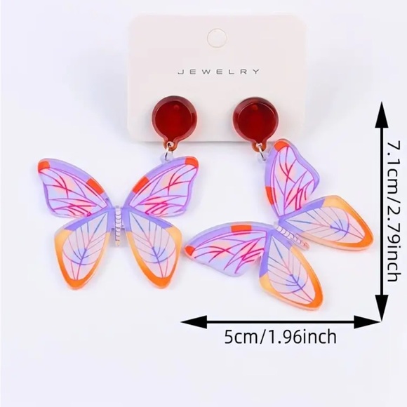 Orange Purple Butterfly Earrings - Picture 2 of 2